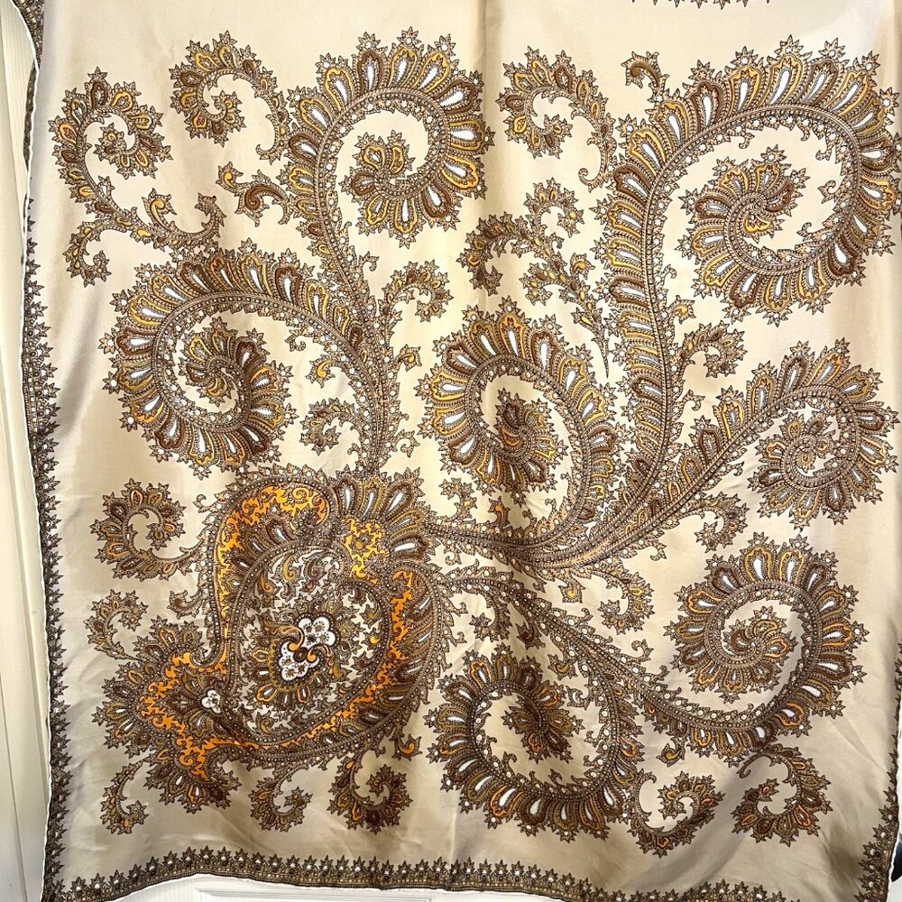 Vintage Italian Silk Paisley Scarf 100% Silk Hand Rolled Hem